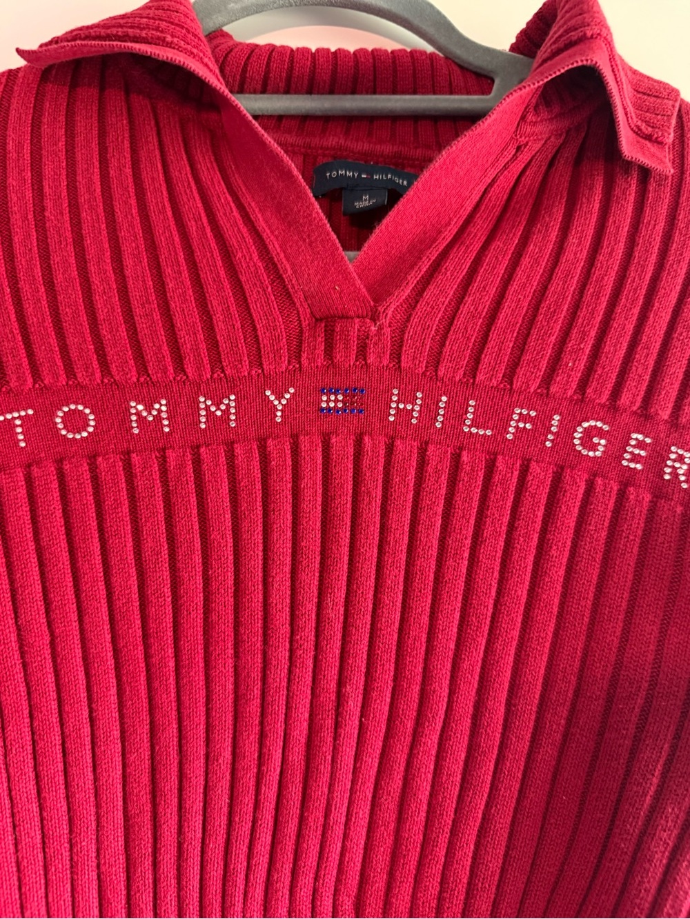 Tommy Hilfiger Women’s Red Ribbed Collared Sweater - Picture 2 of 4